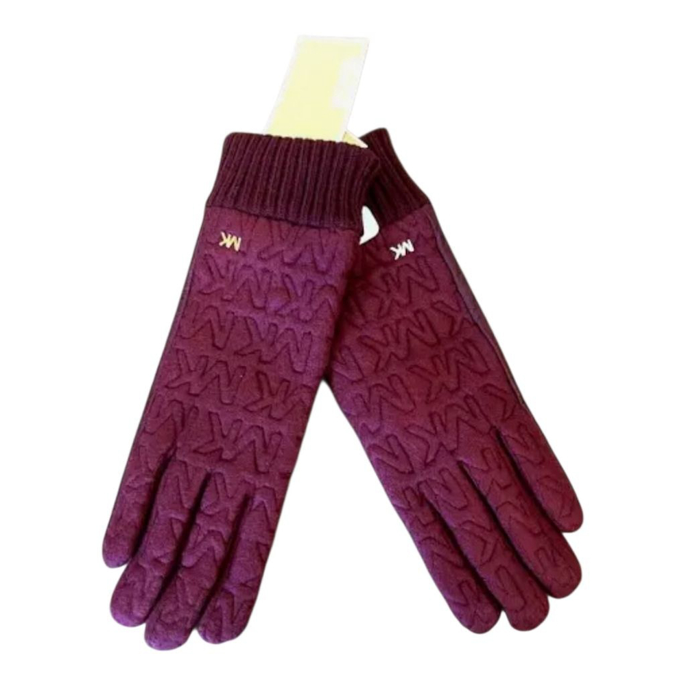 MICHAEL KORS Women's Gloves Jersey Knit Quilted Logo Burgundy XL